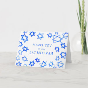 Vattfärgsblå stjärnor MAZEL TOV Bat mitzvah Kort
