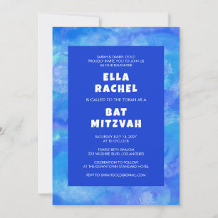 Vattfärgsblad Blått Anpassningsbar Pub Bat mitzvah Inbjudningar