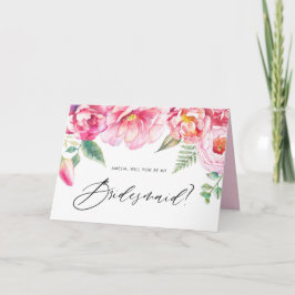 Vattfärgsbor Rosa Peonies blir min bridesmaid Kort