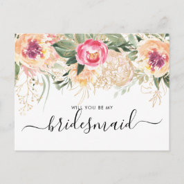 Vattfärgsbor Rosa Peonies blir min bridesmaid Vykort