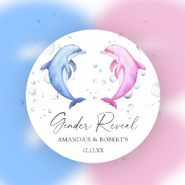 Vattfärgsdelfiner, Gender Reveal Runt Klistermärke