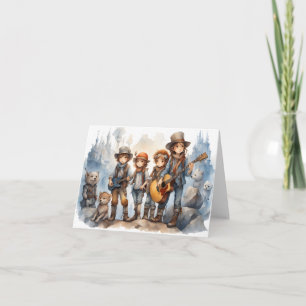 Vattfärgsfärg för unga band spelar upp gitarrer ut kort