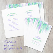 Vattfärgsfärg, grönt, bröllopsprogram blommigt