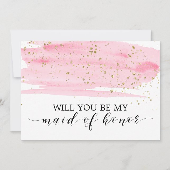 Vattfärgsfärgen Rosa Guld blir min Maid of honor Inbjudningar (Framsida)