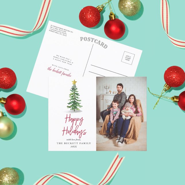 Vattfärgsfoto Gräs Träd julfotfoto Helgdag Helg Vykort (Skapare uppladdad)