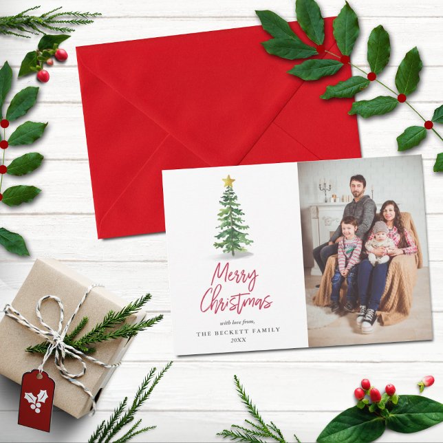 Vattfärgsfoto Gräs Träd julfotfoto Helgdag Julkort (Skapare uppladdad)