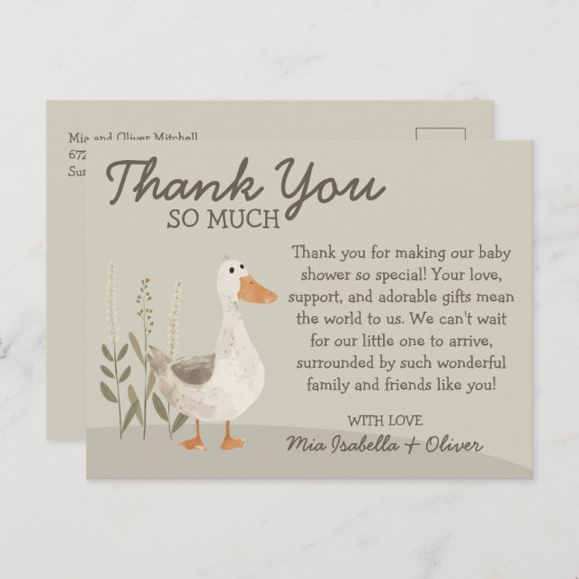 Vattfärgsgåse Babyskåda Tack vykort (Fram/baksida)