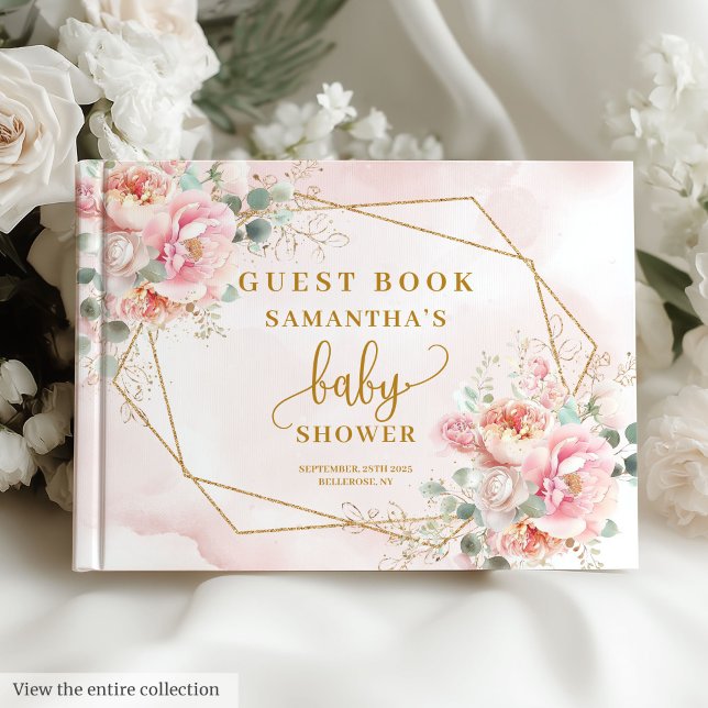 Vattfärgsgäst för  rosa, babydusch, bok (Watercolor blush pink baby shower girl guest book)