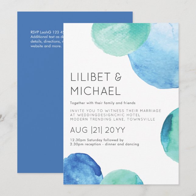 Vattfärgsglaset Abstrakt Teal Grönt Bröllop Inbjudningar (Fram/baksida)