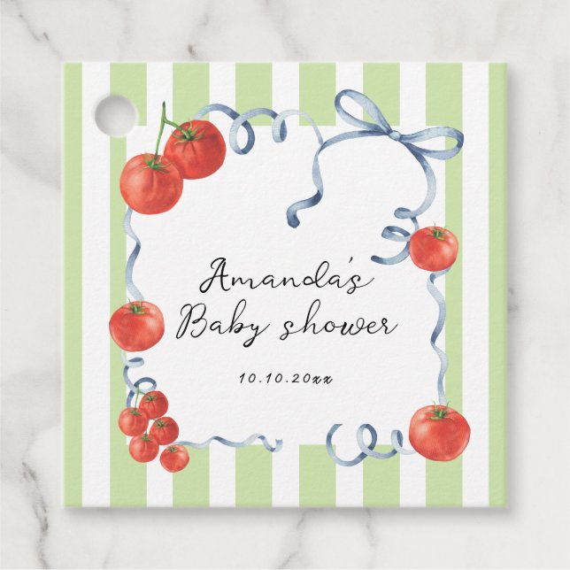 Vattfärgsgrumling för tomatbabybabydusch gåvor etiketter (Framsida)