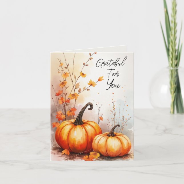 Vattfärgshöstpumpor tacksamma tack kort (Framsida)