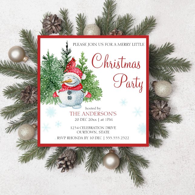Vattfärgsinbjudan snögubbe gräs är en liten inbjud inbjudningar (Watercolor snowman pine merry little Christmas editable template invitation digital download)