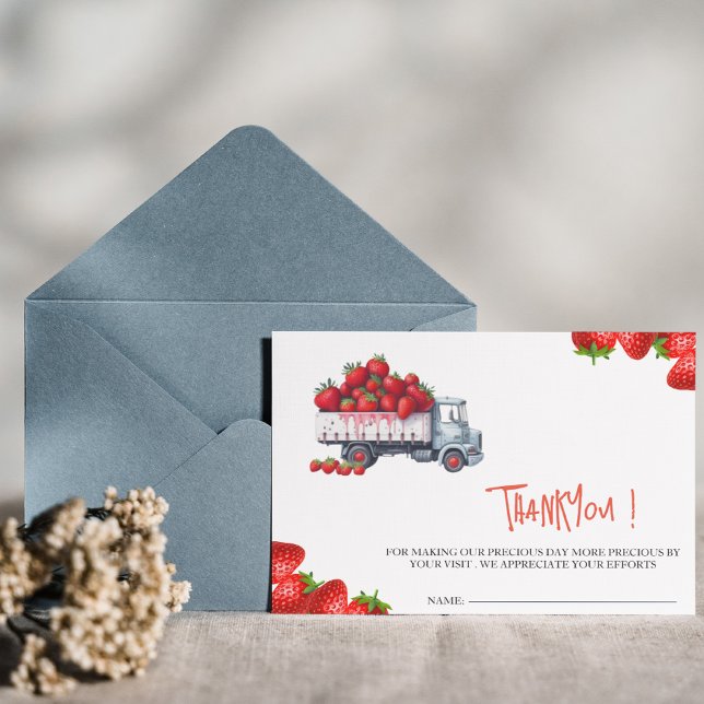 Vattfärgsrå tack för babyduschkort för jordgubbskl (Skapare uppladdad)