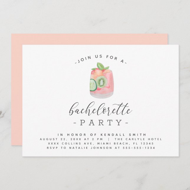 Vattfärgsreducerande Bachelorette-parti Inbjudningar (Fram/baksida)
