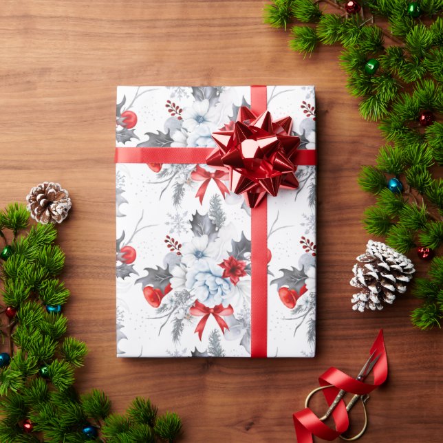 Vattfärgsröd is blå jul Mönster Presentpapper (Julgåva)