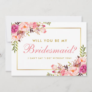 VattfärgsRosa  Blommigt Guld, var min bridesmaid Inbjudningar