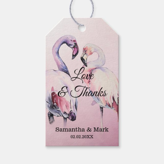 VattfärgsRosa Flamingo Bröllop Gift Märkre Presentetikett (Framsidan)