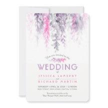 Vattfärgsrosa lila grått bröllop