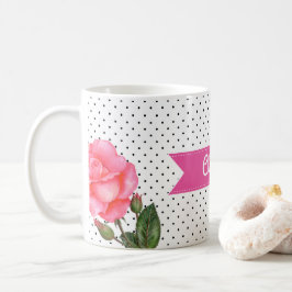 VattfärgsRosa ros på Svartvit Polka dots Kaffemugg