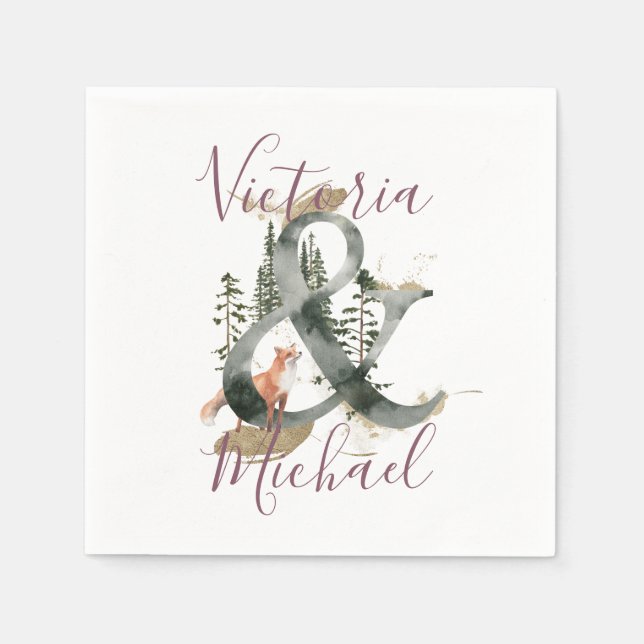 Vattfärgsskogsvaktare Bröllop Pappersservett (Framsidan)
