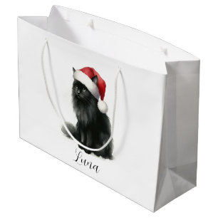 Vattfärgssvart katt i Festive Santa Hat Gift Bag