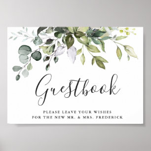 Vattfärgssymbol Eucalyptus Bröllop Guestbook-tecke Poster