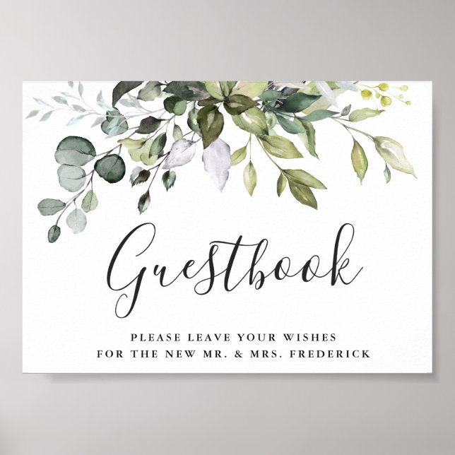 Vattfärgssymbol Eucalyptus Bröllop Guestbook-tecke Poster (Framsidan)