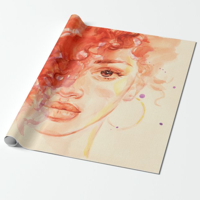 Vattfärgsvacker flicka presentpapper (Utrullad)