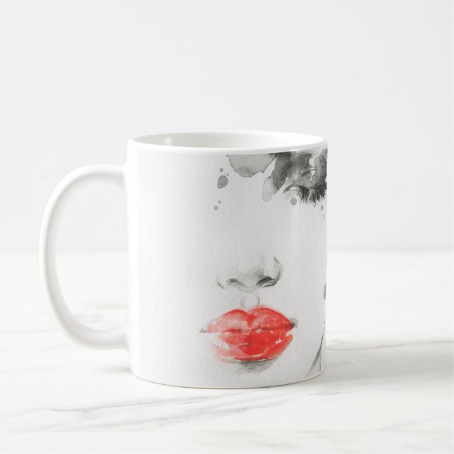 Vattfärgsvacker kvinna ansikte kaffemugg (Vänster)