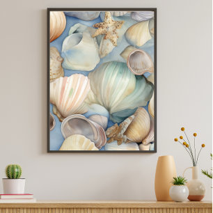Vattfärgsvackra Seashells Mönster Poster