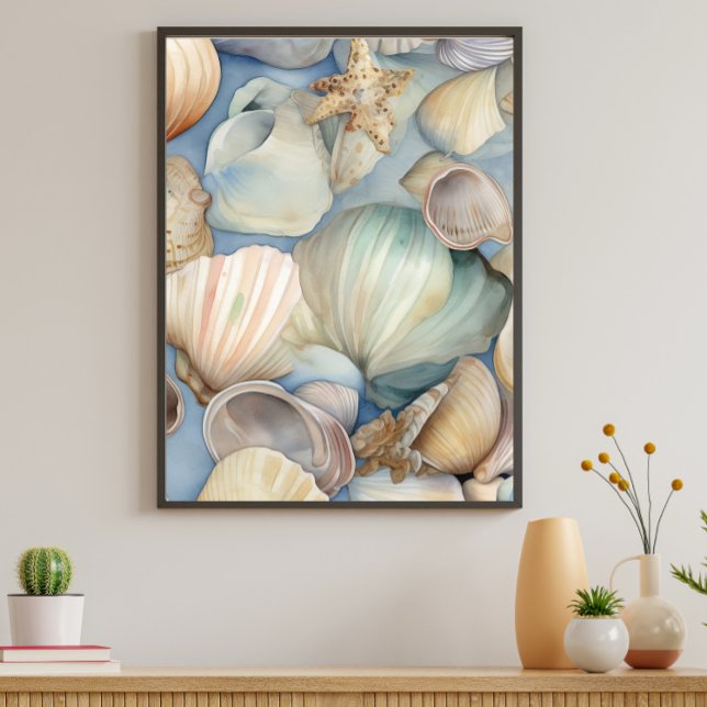 Vattfärgsvackra Seashells Mönster Poster (Skapare uppladdad)