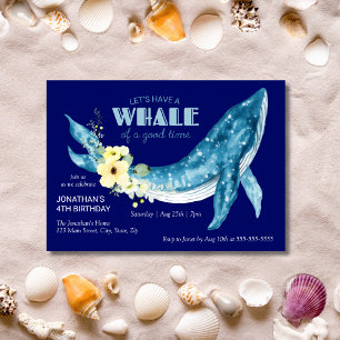 Vattfärgsval Whale Gult Blommigt Födelsedagsfest f Inbjudningar