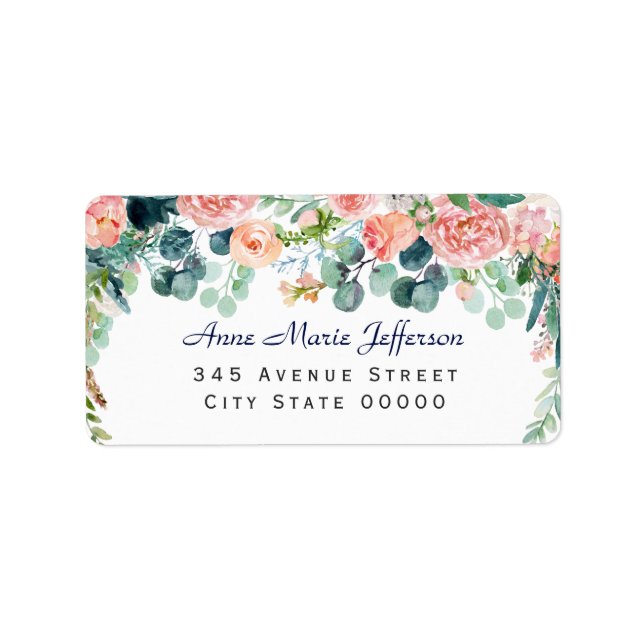 Vattfärgsvit  Peonies Ram Bröllop Adressetikett (Framsidan)