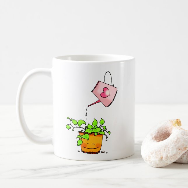 Vattnande kärlek, lycklig krukväxt kaffemugg (Med munk)