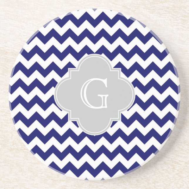 Vattnet Chevron Grått Quatrefoil Monogram Underlägg Sandsten (Framsidan)