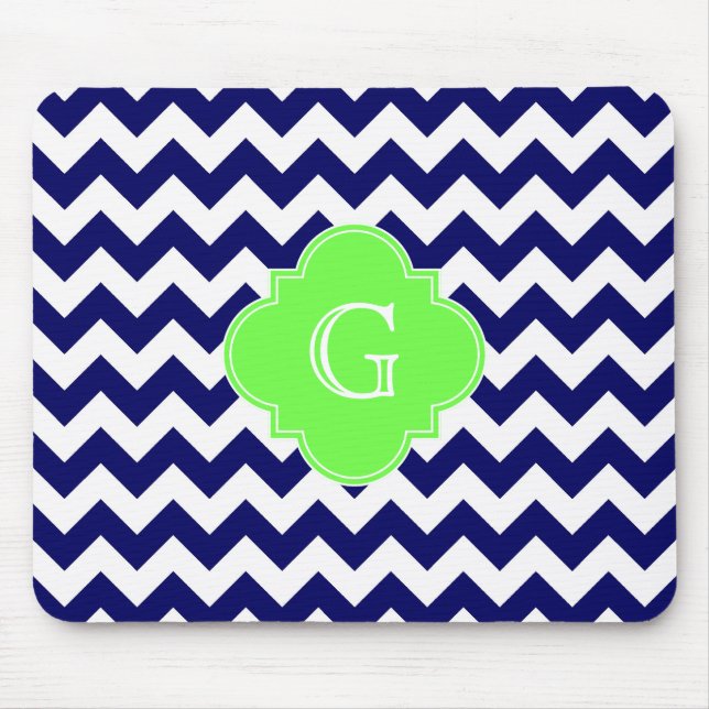 Vattnet Chevron Lime Green Quatrefoil Monogram Musmatta (Framsidan)