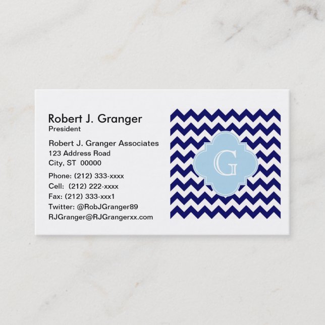 Vattnet Chevron Lt Blue Quatrefoil Monogram Visitkort (Framsida)