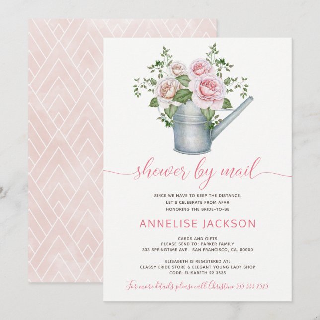 Vattnet kan skicka  rosa ros-dusch med post inbjudningar (Fram/baksida)