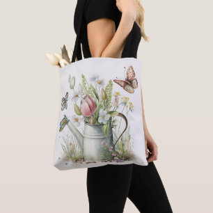 Vattnet med tulips och fjärilar tygkasse