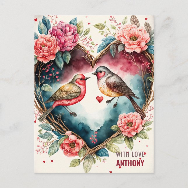 Vattnfärg Birds Helgdag Postcard Helg Vykort (Framsida)