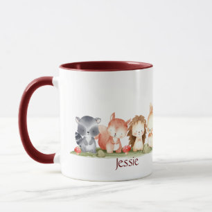 Vattnfärg Cute Woodland Animal Art Eget namn Mugg
