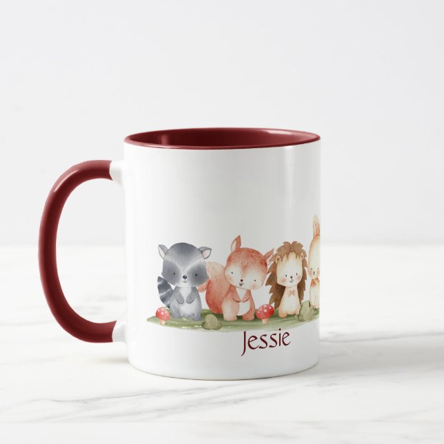 Vattnfärg Cute Woodland Animal Art Eget namn Mugg (Vänster)