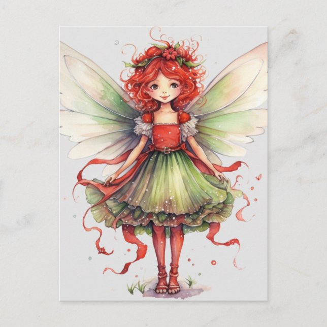 Vattnfärg Jul Fairy Vykort (Framsida)