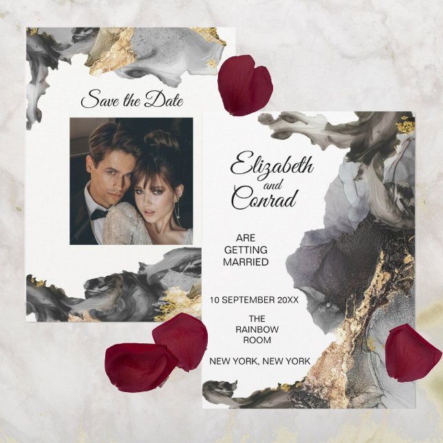 Vattnfärg Vanessa Black and White Spara datumet Inbjudningar (Skapare uppladdad)