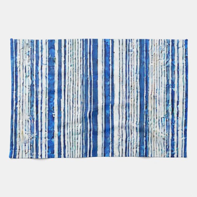 Vattnfärgsblå, vit, fasad, modern kökshandduk (Horisontell)