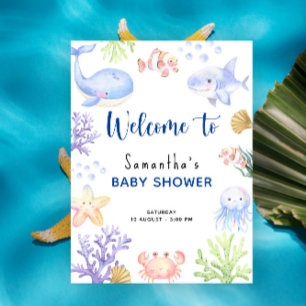 Vattnfärgsdjur - välkomna babydusch poster