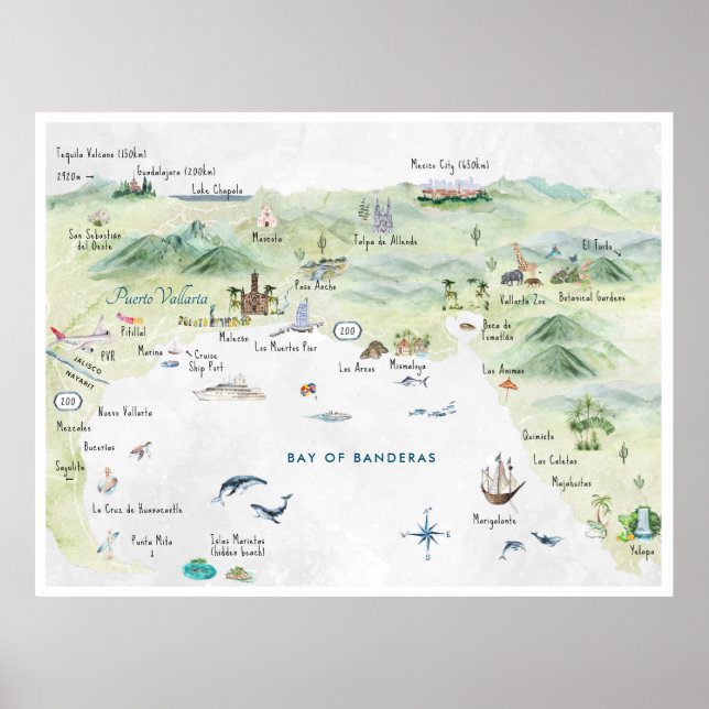 Vattnfärgsresevykort | Puerto Vallarta Poster (Framsidan)