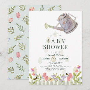 Vattningskanna Blommig Trädgårdstema Baby Shower Inbjudningar