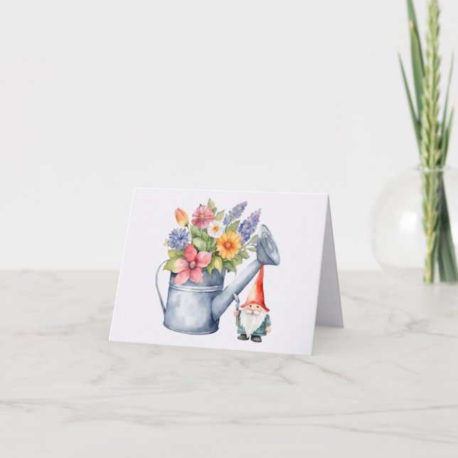 Vattningskanna med blommor och trädgårdstomte  kort (Framsida)