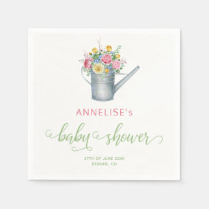 Vattningskanna sage rosablommig baby shower pappersservett